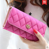 2016 new fashion women wallets Lingge metal crown lady long wallet high quality clutch purse for women freeshipping