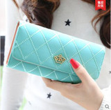 2016 new fashion women wallets Lingge metal crown lady long wallet high quality clutch purse for women freeshipping