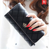 2016 new fashion women wallets Lingge metal crown lady long wallet high quality clutch purse for women freeshipping