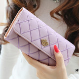 2016 new fashion women wallets Lingge metal crown lady long wallet high quality clutch purse for women freeshipping