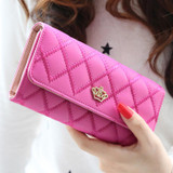 2016 new fashion women wallets Lingge metal crown lady long wallet high quality clutch purse for women freeshipping