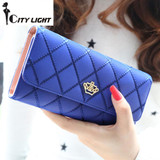 2016 new fashion women wallets Lingge metal crown lady long wallet high quality clutch purse for women freeshipping