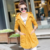 2016 New Fashion Women Trench Coat Medium Long Elegant Hooded Outwear Slim Female Trench Outwear Causal Windbreake plus size