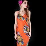 2016 New Fashion Women Sexy Summer Bikini Chiffon Wrap Floral Print Pareo Boho Dress Sarong Beach Bikini Swimwear Cover Up Scarf