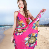 2016 New Fashion Women Sexy Summer Bikini Chiffon Wrap Floral Print Pareo Boho Dress Sarong Beach Bikini Swimwear Cover Up Scarf