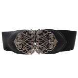 2016 New Fashion Women  Vintage Leather Elastic Wide Belts Straps For Women Dress Belt belt Accessories Alloy Vintage Flower