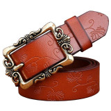 2016 New Fashion Wide Genuine leather belt woman vintage Floral Cow skin belts women Top quality strap female for jeans