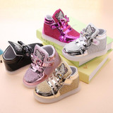 2016 New fashion LED lighting children Sport shoes Rhinestone KT Cats girls sneakers Cartoon baby kids boots size 21~30