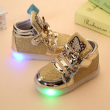 2016 New fashion LED lighting children Sport shoes Rhinestone KT Cats girls sneakers Cartoon baby kids boots size 21~30