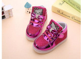 2016 New fashion LED lighting children Sport shoes Rhinestone KT Cats girls sneakers Cartoon baby kids boots size 21~30