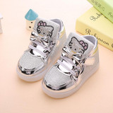 2016 New fashion LED lighting children Sport shoes Rhinestone KT Cats girls sneakers Cartoon baby kids boots size 21~30