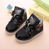 2016 New fashion LED lighting children Sport shoes Rhinestone KT Cats girls sneakers Cartoon baby kids boots size 21~30