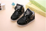 2016 New fashion LED lighting children Sport shoes Rhinestone KT Cats girls sneakers Cartoon baby kids boots size 21~30