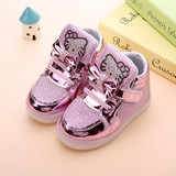 2016 New fashion LED lighting children Sport shoes Rhinestone KT Cats girls sneakers Cartoon baby kids boots size 21~30