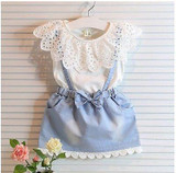 2016 New Fashion Kids Girls Dress Cute Princess Girl Baby Sleeveless Denim Tulle Bowknot Dress