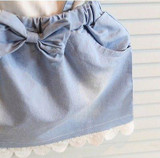 2016 New Fashion Kids Girls Dress Cute Princess Girl Baby Sleeveless Denim Tulle Bowknot Dress