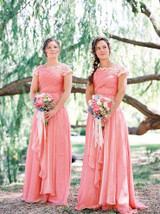 cap sleeve lace coral colored bridesmaid dresses floor length coral bridesmaid dresses long chiffon bridesmaid dresses coral