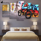 Canvas Paintings Printed 5 Pieces Abstract bike Wall Art Canvas Pictures For Living Room Bedroom Modular Home Decor CU-1390A