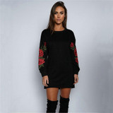 CANIS Floral Embroidery shirt Women Kawaii Pattern Long Sleeve Design Cotton Shirt Women Black Tees Plus