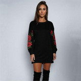 CANIS Floral Embroidery shirt Women Kawaii Pattern Long Sleeve Design Cotton Shirt Women Black Tees Plus
