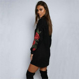 CANIS Floral Embroidery shirt Women Kawaii Pattern Long Sleeve Design Cotton Shirt Women Black Tees Plus