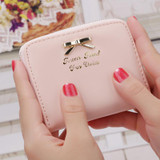 Candy Color Bow Design Women Leather Wallet Short Slim Mini Money bag Wallet Coin Card Purses Holders Clip Female