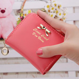 Candy Color Bow Design Women Leather Wallet Short Slim Mini Money bag Wallet Coin Card Purses Holders Clip Female