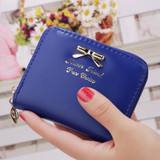 Candy Color Bow Design Women Leather Wallet Short Slim Mini Money bag Wallet Coin Card Purses Holders Clip Female