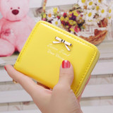 Candy Color Bow Design Women Leather Wallet Short Slim Mini Money bag Wallet Coin Card Purses Holders Clip Female