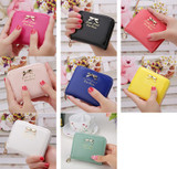Candy Color Bow Design Women Leather Wallet Short Slim Mini Money bag Wallet Coin Card Purses Holders Clip Female