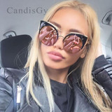 CandisGY Round Oversized Stylish Female Brand Designer Pink Mirror Cateye Sunglasses Women Party Vintage Lady Sun Glasses