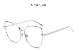 CandisGY Hipster Clear Eyeglasses Cateye Mirror Oversized Sunglasses Brand Designer Women Mirror Lady Sun Glasses Metal Frame