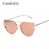 CandisGY Cat Eye Hotset Eyeglasses Cateye Mirror Rose Gold Sunglasses Brand Designer Women Mirror Lady Sun Glasses Metal Frame
