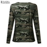 Camouflage Print Blouses 2018 ZANZEA Women Shirts Long Sleeve Sexy Hollow Out Lace Up V Neck Casual Blusas Tops Oversized