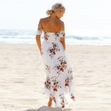 2017 Boho Style Long Dress Women Off Shoulder Beach Summer Dresses Floral Print Vintage Chiffon Maxi New Dress vestidos de festa