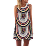 2017 Bohemian Floral Print Dress Vintage Sexy Summer Beach Dress Boho Sleeveless Mini Dress Plus Size Women Clothing