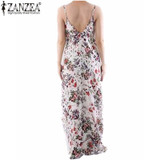 2017 Bohemian Summer Floral Print Long Dress Women Sexy V neck Spaghetti Strap Backless Beach Maxi Dresses Plus Size Vestidos