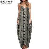 2017 Bohemian Summer Floral Print Long Dress Women Sexy V neck Spaghetti Strap Backless Beach Maxi Dresses Plus Size Vestidos