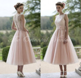 2017 Blush Pink Lace Bridesmaid Dresses Short Tea Length Bride Maid of Honor Gowns Wedding Guests Party Dress Vestido Madrinha
