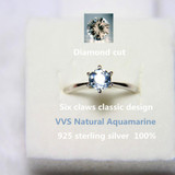 2017 Blue Aquamarine Ring 925 Stering Silver Natural Gemstone Women VVS Engagement Party Round Ring gift Blue Ring Fine Jewelry