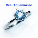 2017 Blue Aquamarine Ring 925 Stering Silver Natural Gemstone Women VVS Engagement Party Round Ring gift Blue Ring Fine Jewelry