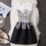 2017 Black White Office Women Dress Harajuku Mini Vintage Summer Dress Work Wear Formal Sleeveless Vestidos De Festa Clothing