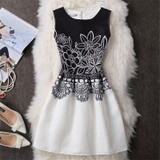 2017 Black White Office Women Dress Harajuku Mini Vintage Summer Dress Work Wear Formal Sleeveless Vestidos De Festa Clothing