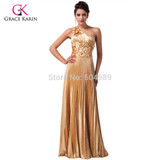 2017 Beautiful Luxury Gold Evening Dress Grace Karin Satin long Party Dresses new Formal Gowns vestido de festa longo 6033