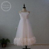 2017 Ball Gown First Communion Dresses for Girls Feather Flower Girls Dress Kids Pageant Evening Gowns Vestidos de comunion