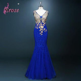 2016 Elegant Mermaid Evening Dress Gold Appliques Long Red Formal Gown Lace Prom Dresses vestido de festa