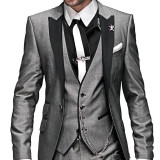 2016 Custom Made  Light Grey Men Suit Tailored Men Wedding Suits For Men Slim Fit Groom Tuxedos For Men(Jacket+Vest+Pant+Tie)