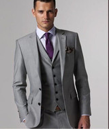 2016 Custom Made  Light Grey Men Suit Tailored Men Wedding Suits For Men Slim Fit Groom Tuxedos For Men(Jacket+Vest+Pant+Tie)