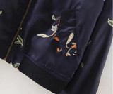 2016 Contrast color Flower Embroidery Jacket New Women V neck Pockets Short Bomber Jacket Coat Pilots Outerwear Tops 2 colors