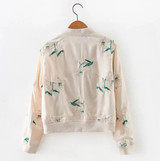 2016 Contrast color Flower Embroidery Jacket New Women V neck Pockets Short Bomber Jacket Coat Pilots Outerwear Tops 2 colors